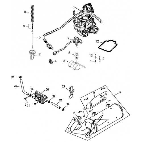Exhaust Muffler, Carburetor (Thunder Bike 150) Exhaust Muffler, Carburetor (Thunder Bike 150)