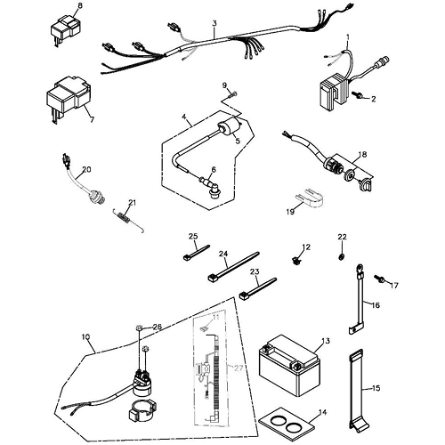 Battery and Wire Harness (Adly ATV 300S Interceptor)